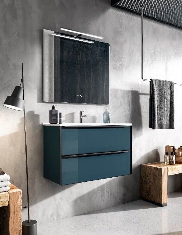 Mueble GLASS 80 Azul Indigo / Perfil negro mate