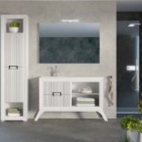 Mueble L GANT 120 Blanco / Frente lineas grafito