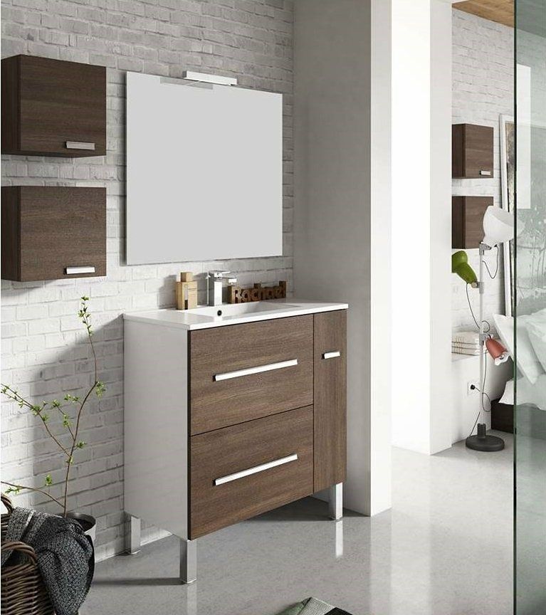 Mueble ELEMENT 80 Blanco brillo / Nogal pacífico (Tiradores cromo)