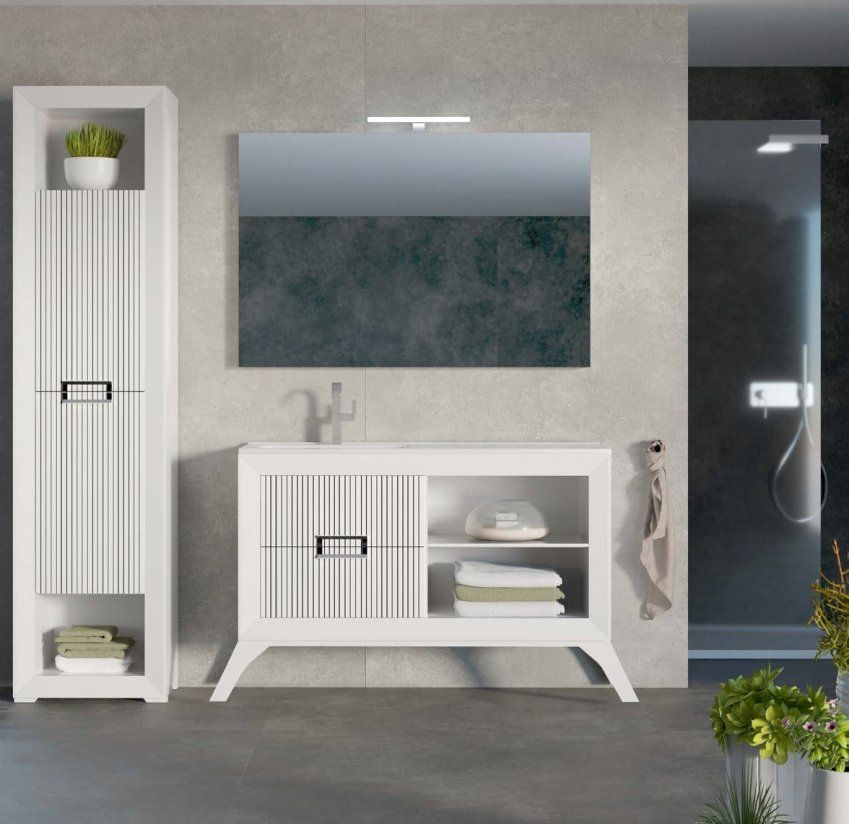 Mueble L GANT 120 Blanco / Frente lineas grafito