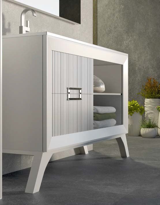 Mueble L GANT 120 Blanco / Frente lineas grafito