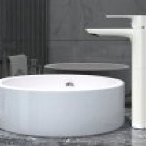 Grifo lavabo caño alto CASSIO CROMO / BLANCO ambiente