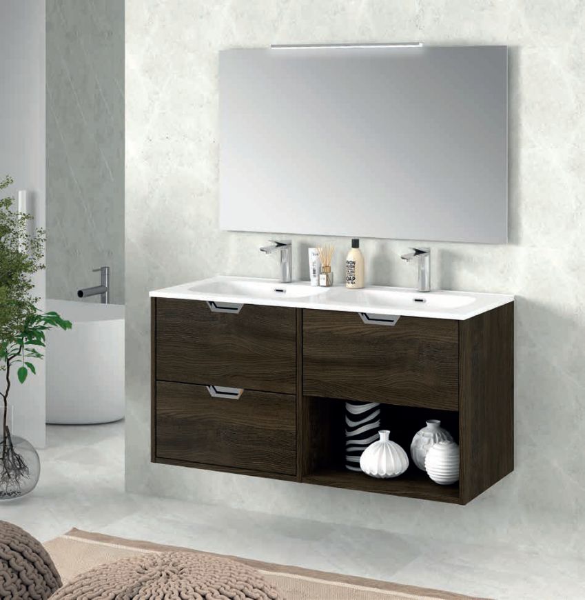 Mueble NATURA MODULAR "Tirador embutido cromo" 120 (60+60) Chocolate