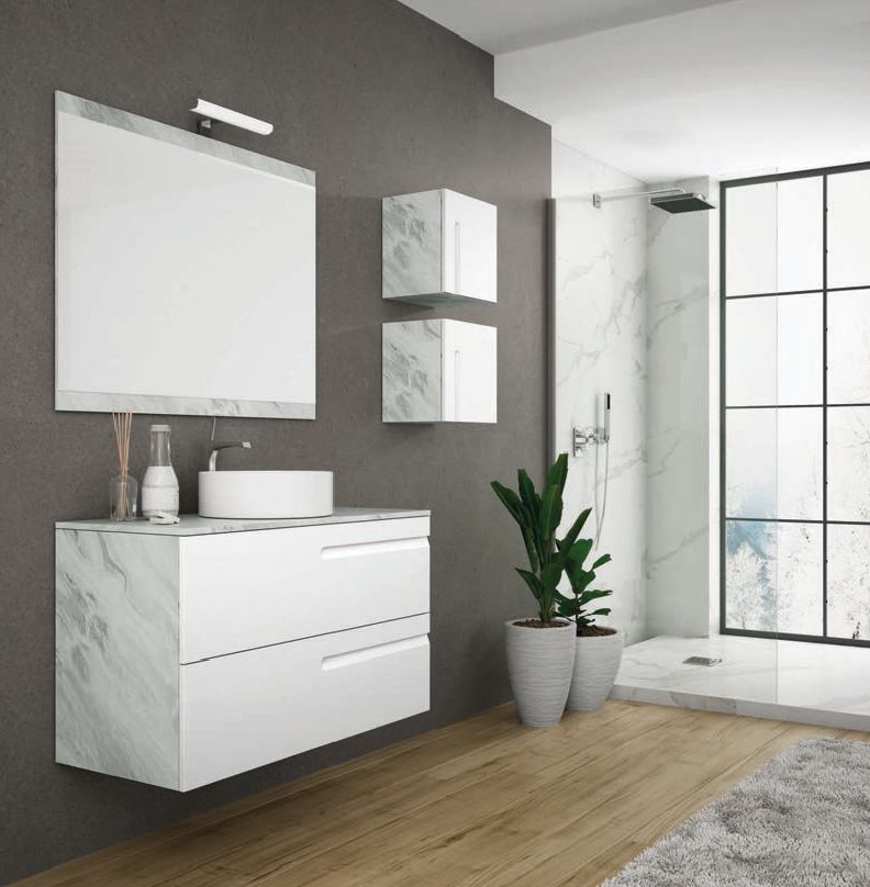 Mueble ZEUS 80 Marmoleado Blanco / Blanco