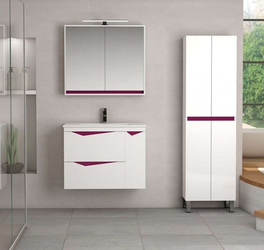 Mueble MISTRAL 80 Blanco Brillo / Berenjena