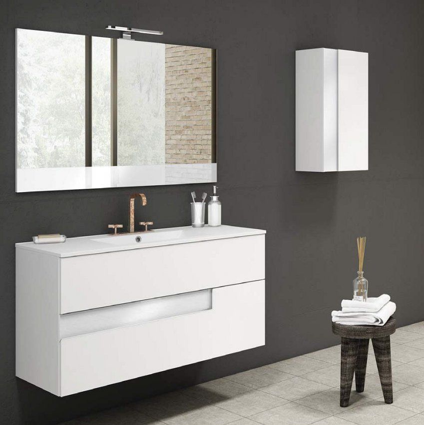 Mueble VISION 120 Nieve brillo / Cristal Blanco