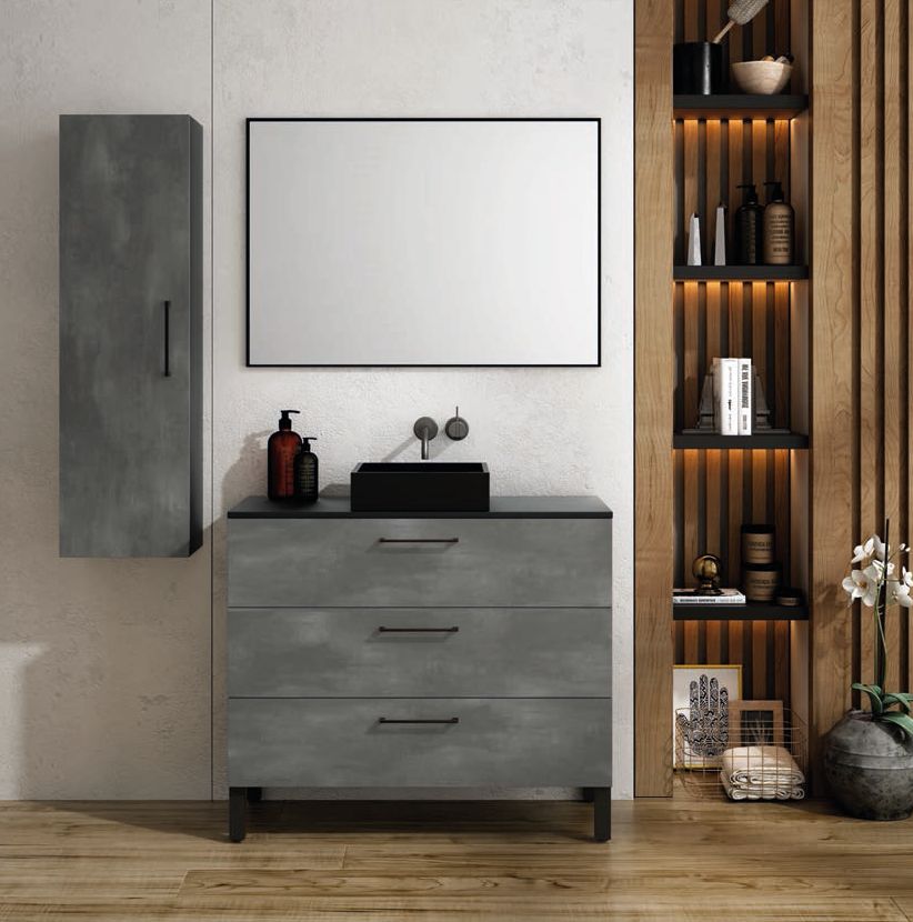 Mueble NEOS 100 Marmoleado Steel / Tapa Negro Mate